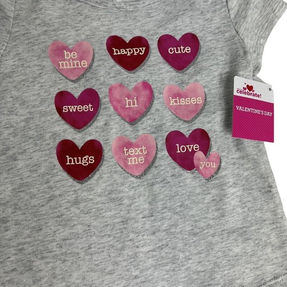 Way To Celebrate Valentine's Day T Shirt Sz 2T Conversation Hearts Grey Pink - Picture 10 of 14
